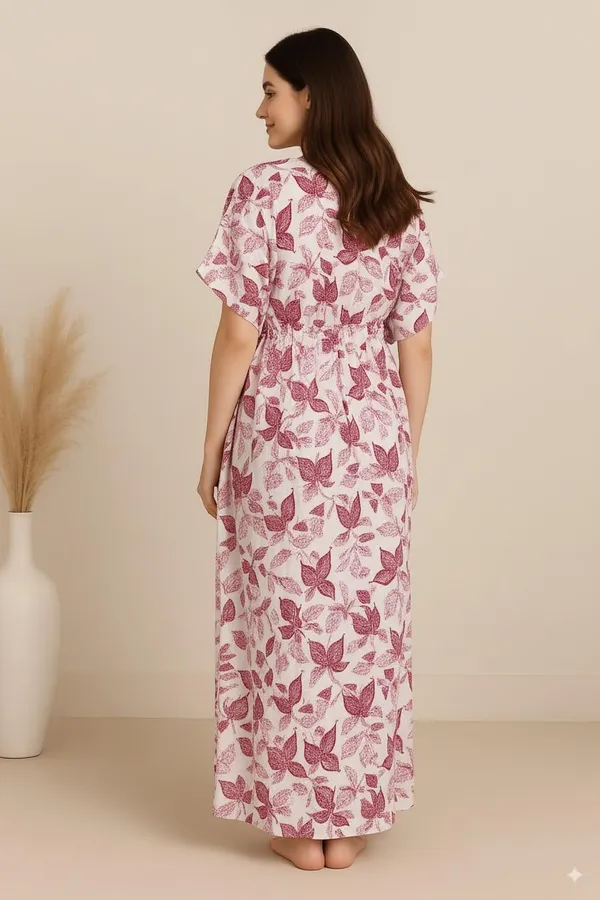 Pack_Of_1_Dark_Pink_Pure_Cotton_Kaftan_Nighty_For_Women_Free_Size_White_Maxi_Dress_Long_Kaftan_Night_Suit_Stylish_Cotton_Nighty_For_Women