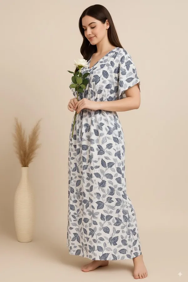 Navy_Blue_Pure_Cotton_Kaftan_Nighty_Free_Size_Maxi_Dress_Cotton_Long_Kaftan_Night_Suit_Gown_Stylish_Cotton_Nighty_For_Women