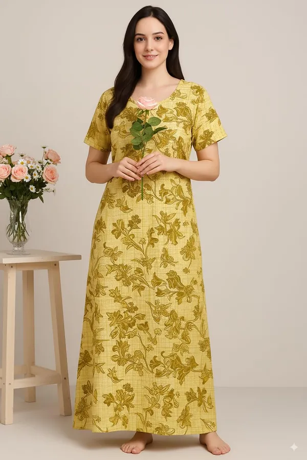 Pack_Of_2_Dark_Green_&_Yellow_Cotton_Nighty_For_Women_Free_Size_Gown_With_Pocket_Stylish_Maxi_Sleepwear_Nighties_Combo