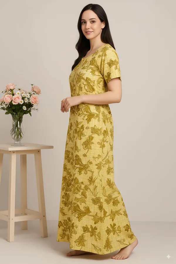 Pack_Of_2_Dark_Green_&_Yellow_Cotton_Nighty_For_Women_Free_Size_Gown_With_Pocket_Stylish_Maxi_Sleepwear_Nighties_Combo