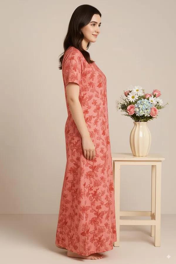 Pack_Of_2_Dark_Green_&_Red_Cotton_Nighty_For_Women_Free_Size_Gown_With_Pocket_Stylish_Maxi_Sleepwear_Nighties_Combo