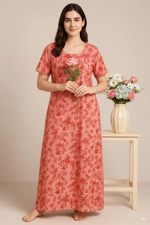 Pack_Of_2_Dark_Green_&_Red_Cotton_Nighty_For_Women_Free_Size_Gown_With_Pocket_Stylish_Maxi_Sleepwear_Nighties_Combo