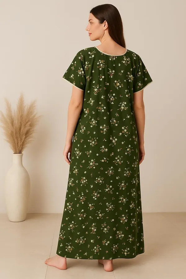 Pack_Of_2_Dark_Green_&_Red_Cotton_Nighty_For_Women_Free_Size_Gown_With_Pocket_Stylish_Maxi_Sleepwear_Nighties_Combo