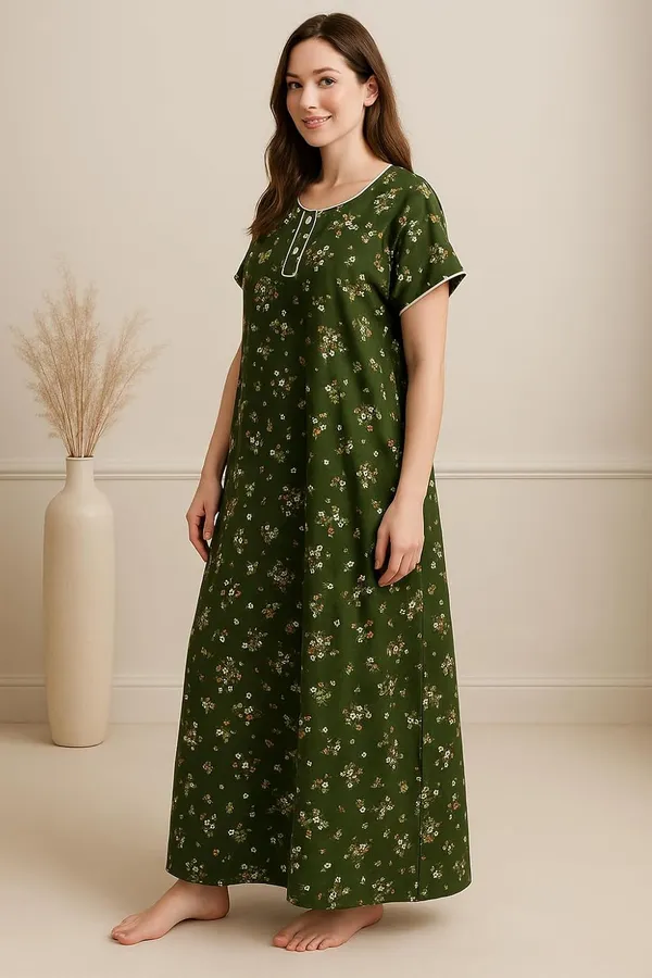 Pack_Of_2_Dark_Green_&_Red_Cotton_Nighty_For_Women_Free_Size_Gown_With_Pocket_Stylish_Maxi_Sleepwear_Nighties_Combo