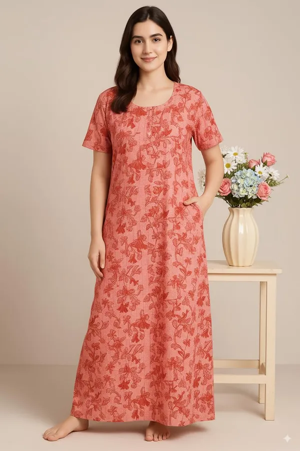 Pack_Of_2_Dark_Blue_&_Red_Cotton_Nighty_For_Women_Free_Size_Gown_With_Pocket_Stylish_Maxi_Sleepwear_Nighties_Combo