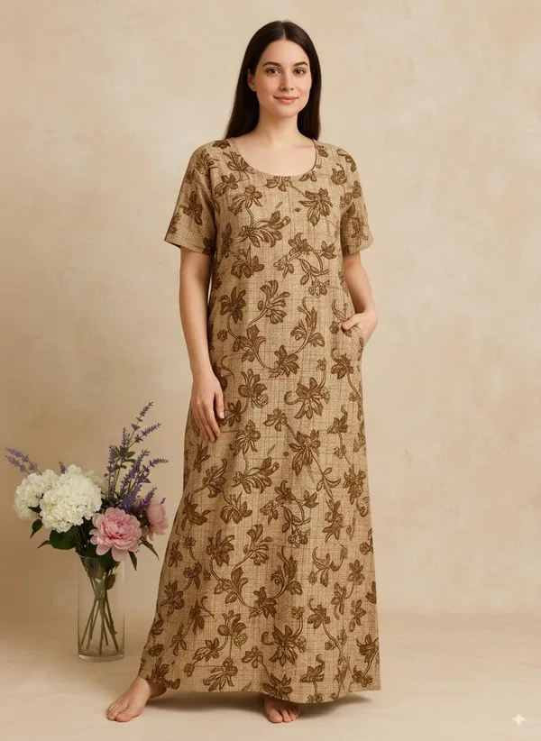 Pack_Of_2_Dark_Pink_&_Brown_Cotton_Nighty_Gown_With_Pocket_Pure_Cotton_Nighties_Stylish_Maxi_Sleepwear_For_Women_Combo