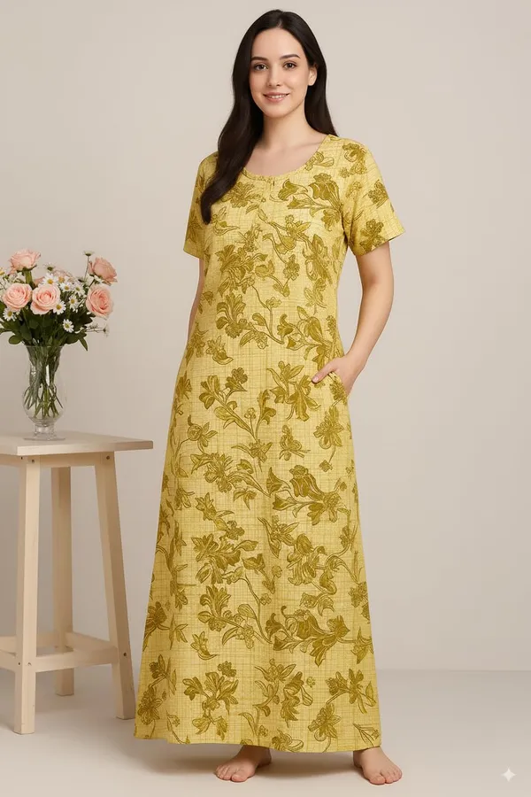 Pack_Of_2_Dark_Pink_&_Yellow_Cotton_Nighty_For_Women_Free_Size_Gown_With_Pocket_Pure_Cotton_Nighties_Stylish_Maxi_Sleepwear_Combo