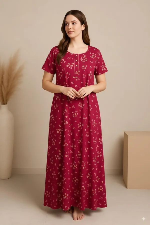 Pack_Of_2_Dark_Pink_&_Yellow_Cotton_Nighty_For_Women_Free_Size_Gown_With_Pocket_Pure_Cotton_Nighties_Stylish_Maxi_Sleepwear_Combo