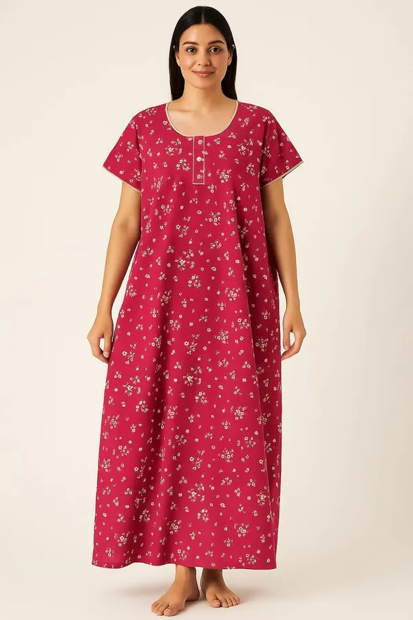 Pack_Of_2_Blue_&_Dark_Pink_Cotton_Nighty_For_Women_Free_Size_Kaftan_With_Gown_And_Pocket_Stylish_Kaftan_Maxi_Nighties_Combo