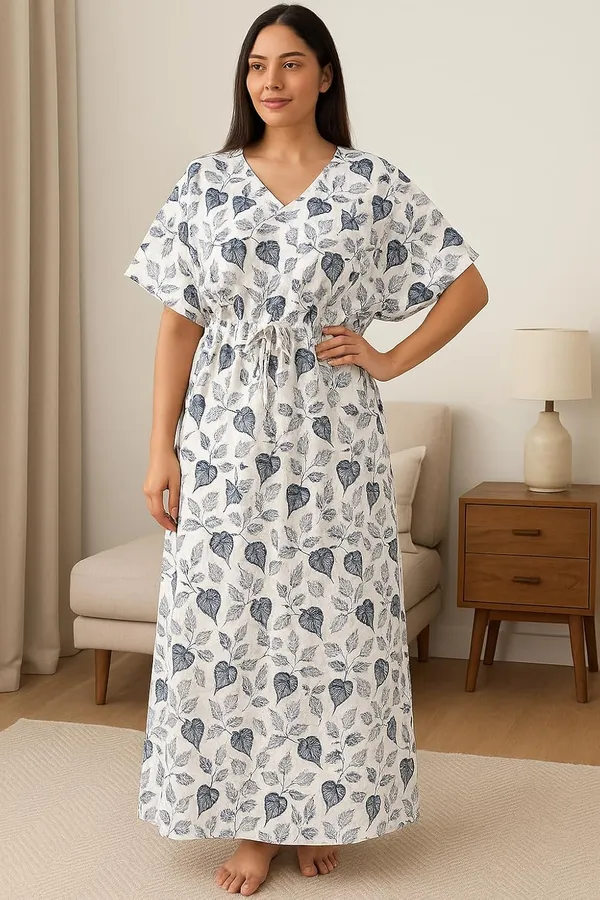 Pack_Of_2_Blue_&_Yellow_Cotton_Nighty_For_Women_Free_Size_Kaftan_With_Gown_And_Pocket_Stylish_Kaftan_Maxi_Nighties_Combo
