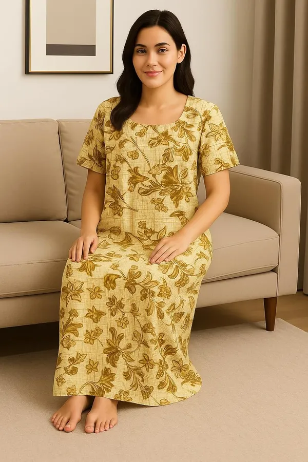 Pack_Of_2_Blue_&_Yellow_Cotton_Nighty_For_Women_Free_Size_Kaftan_With_Gown_And_Pocket_Stylish_Kaftan_Maxi_Nighties_Combo
