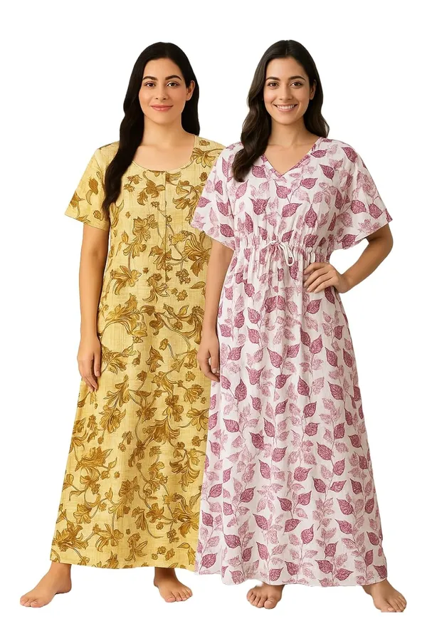 Pink_&_Yellow_Cotton_Nighty_For_Women_Free_Size_Kaftan_With_Gown_And_Pocket_Stylish_Kaftan_Maxi_Nighties_Combo_Pack_Of_2
