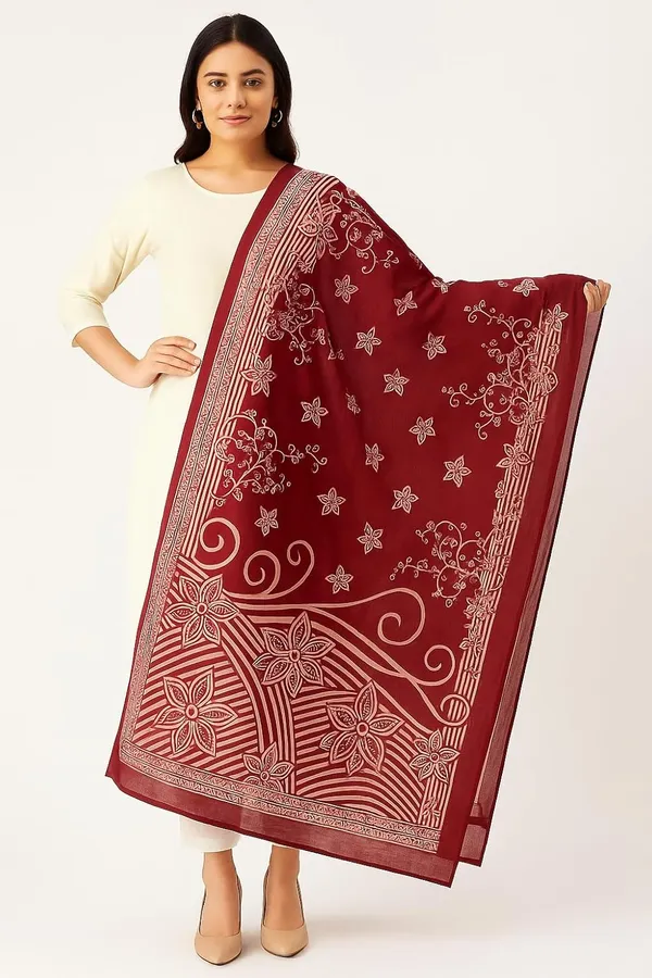 Maroon_Pure_Cotton_Printed_Dupatta_2.25M_Fancy_Cotton_Premium_Heavy_Dupatta_Style_Versatile_Shawl_For_Women