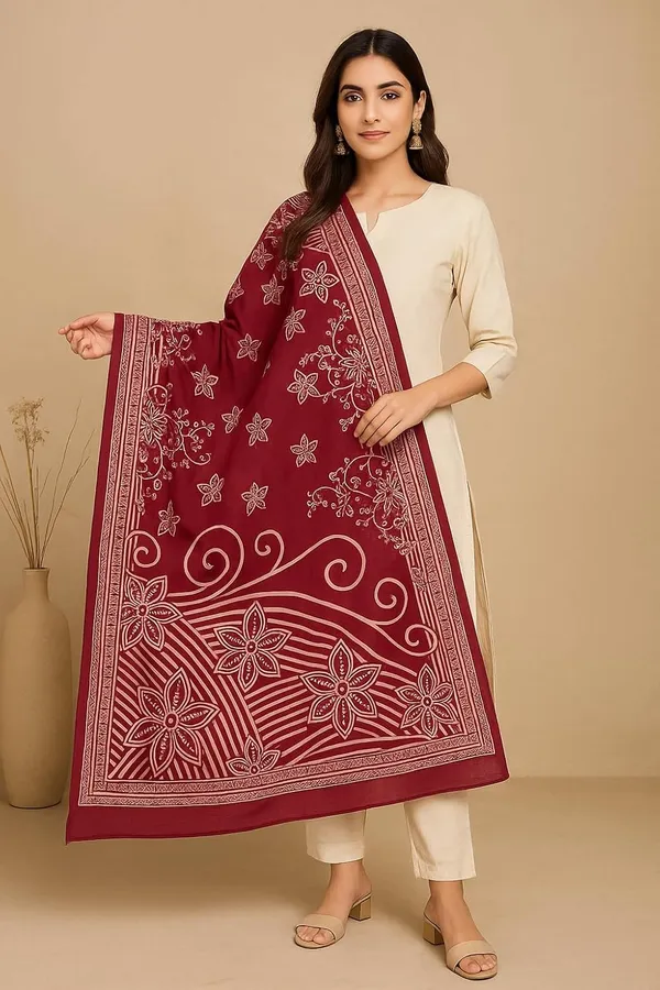 Maroon_Pure_Cotton_Printed_Dupatta_2.25M_Fancy_Cotton_Premium_Heavy_Dupatta_Style_Versatile_Shawl_For_Women