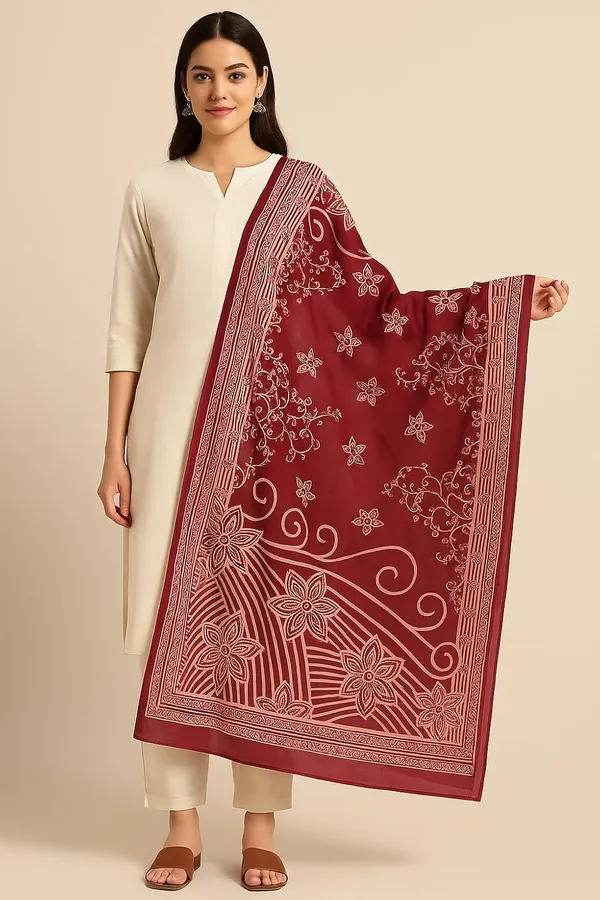 Maroon_Pure_Cotton_Printed_Dupatta_2.25M_Fancy_Cotton_Premium_Heavy_Dupatta_Style_Versatile_Shawl_For_Women