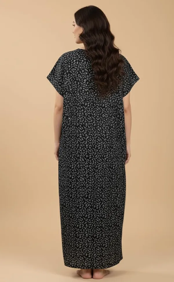 Black_Pure_Cotton_Maxi_With_Pocket_Free_Size_Small_Print_Nighty_Cotton_Maxi_Gown_Stylish_Nighty_For_Women