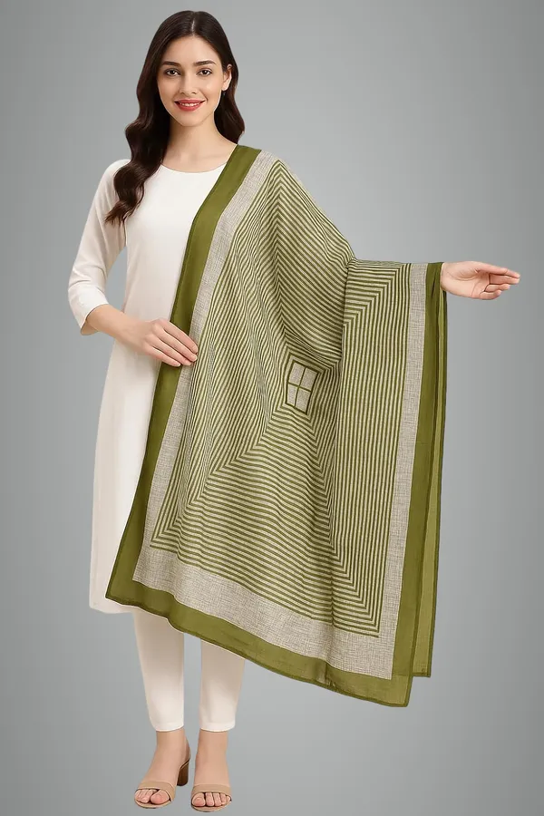 Green_Striped_Cotton_Feel_Dupatta_2.0_Meter_Printed_Soft_Chunni_Shawl_With_Double_Layer_Arco_Border_Premium_Summer_Dupatta_For_Women