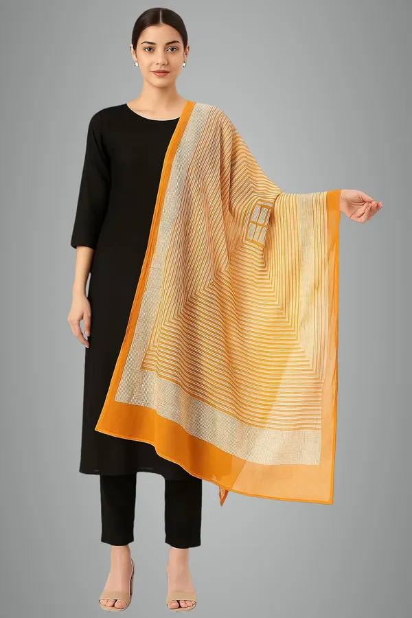 Orange_Striped_Cotton_Feel_Dupatta_2.0_Meter_Printed_Soft_Chunni_Shawl_With_Double_Layer_Arco_Border_Premium_Summer_Dupatta_For_Women