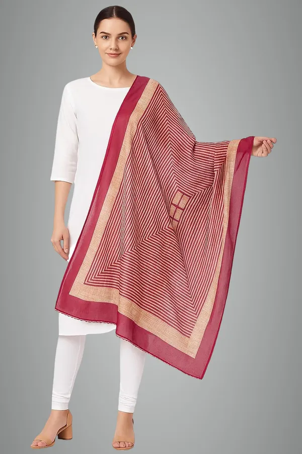 Pink_Striped_Cotton_Feel_Dupatta_2.0_Meter_Printed_Soft_Chunni_Shawl_With_Double_Layer_Arco_Border_Premium_Summer_Dupatta_For_Women
