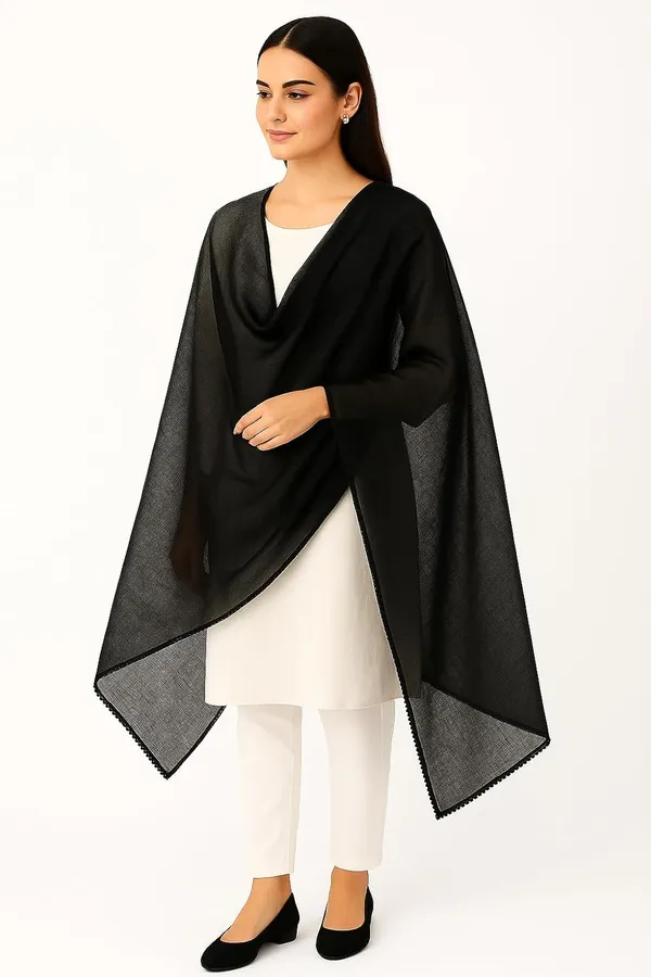 Black_Pure_Cotton_Dupatta_2.25_Meter_Lightweight_Soft_Breathable_Chunni_Shawl_Summer_Accessory_For_Women