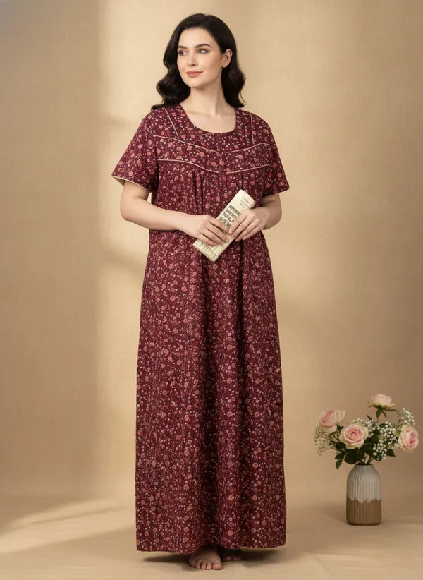 Maroon_Cotton_Nighty_for_Women_Stylish_Full_Length_with_Lace,_Floral_Print_Pure_Cotton_Maxi_Dress_for_Women_with_Pocket_(L)