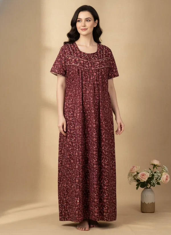 Maroon_Cotton_Nighty_for_Women_Stylish_Full_Length_with_Lace,_Floral_Print_Pure_Cotton_Maxi_Dress_for_Women_with_Pocket_(L)