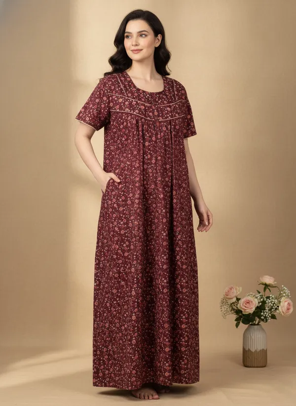 Maroon_Cotton_Nighty_for_Women_Stylish_Full_Length_with_Lace,_Floral_Print_Pure_Cotton_Maxi_Dress_for_Women_with_Pocket_(L)