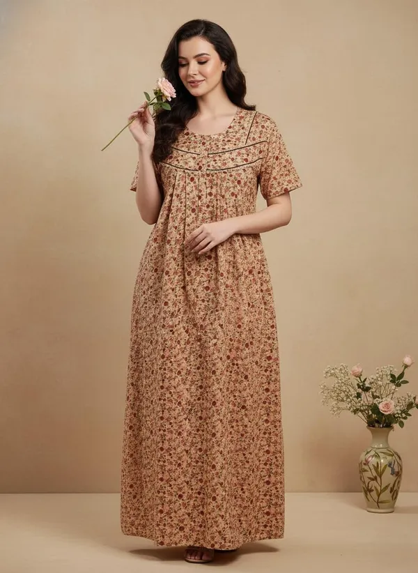Peach_Cotton_Nighty_for_Women_Stylish_Full_Length_with_Lace,_Floral_Print_Pure_Cotton_Maxi_Dress_for_Women_with_Pocket_(L)