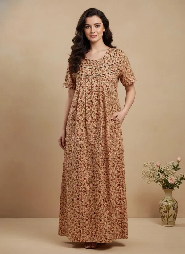 Peach_Cotton_Nighty_for_Women_Stylish_Full_Length_with_Lace,_Floral_Print_Pure_Cotton_Maxi_Dress_for_Women_with_Pocket_(L)