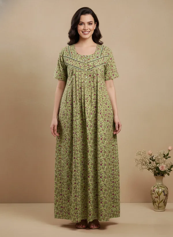 Pista_Green_Cotton_Nighty_for_Women_Stylish_Full_Length_with_Lace,_Floral_Print_Pure_Cotton_Maxi_Dress_for_Women_with_Pocket_(L)