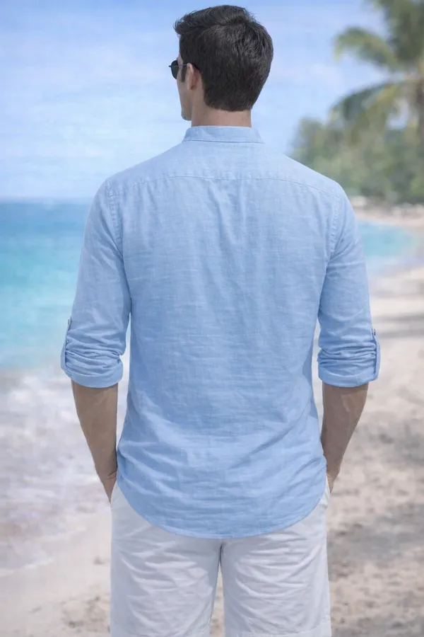 Pure_Cotton_Short_Kurta_for_Men_with_Chinese_Collar_and_Roll-Tab_Sleeves_|_Solid_Kurta_Shirt_for_Men_for_Casualwear_and_Daily_Comfort