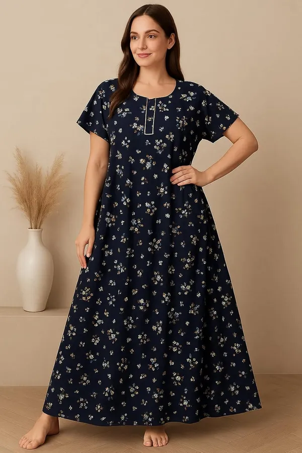 Pack_of_2_Blue_&_Pink_Floral_Pure_Cotton_Nighty_With_Pocket_Free_Size_Maxi_Dress_Cotton_Night_Dress_Gown_Stylish_Nighty_For_Women