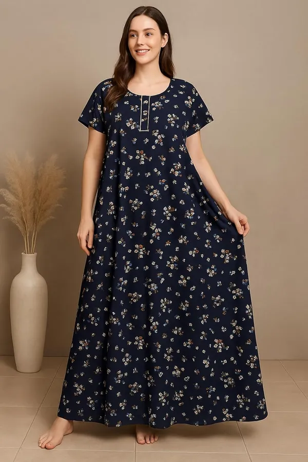 Pack_of_2_Blue_&_Pink_Floral_Pure_Cotton_Nighty_With_Pocket_Free_Size_Maxi_Dress_Cotton_Night_Dress_Gown_Stylish_Nighty_For_Women