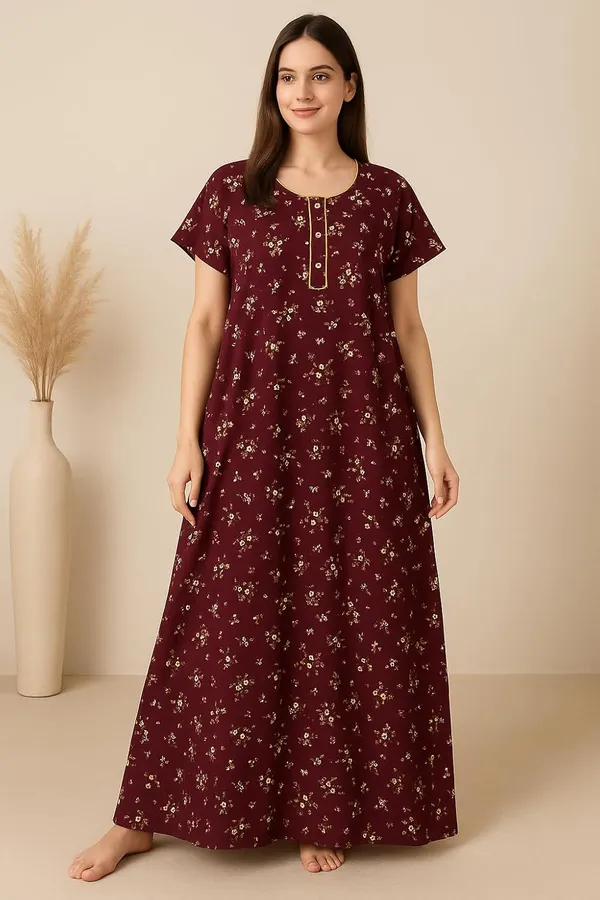Pack_of_2_Brown_&_Green_Floral_Pure_Cotton_Nighty_With_Pocket_Free_Size_Maxi_Dress_Cotton_Night_Dress_Gown_Stylish_Nighty_For_Women