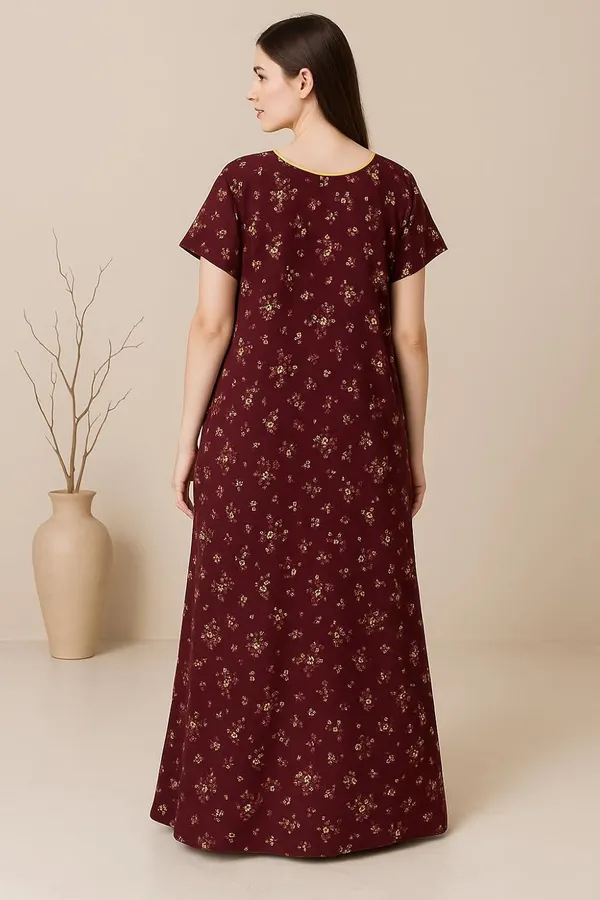 Pack_of_2_Brown_&_Green_Floral_Pure_Cotton_Nighty_With_Pocket_Free_Size_Maxi_Dress_Cotton_Night_Dress_Gown_Stylish_Nighty_For_Women
