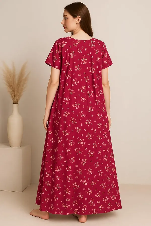 Pack_of_2_Brown_&_Pink_Floral_Pure_Cotton_Nighty_With_Pocket_Free_Size_Maxi_Dress_Cotton_Night_Dress_Gown_Stylish_Nighty_For_Women