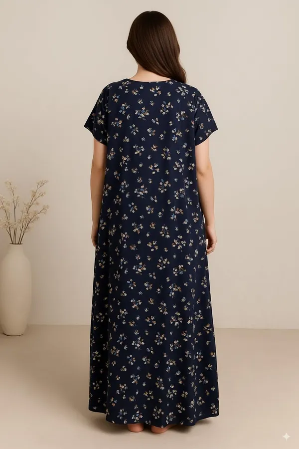 Blue_Pure_Cotton_Floral_Nighty_For_Women_With_Pocket_Free_Size_Maxi_Dress_Cotton_Night_Dress_Stylish_Gown