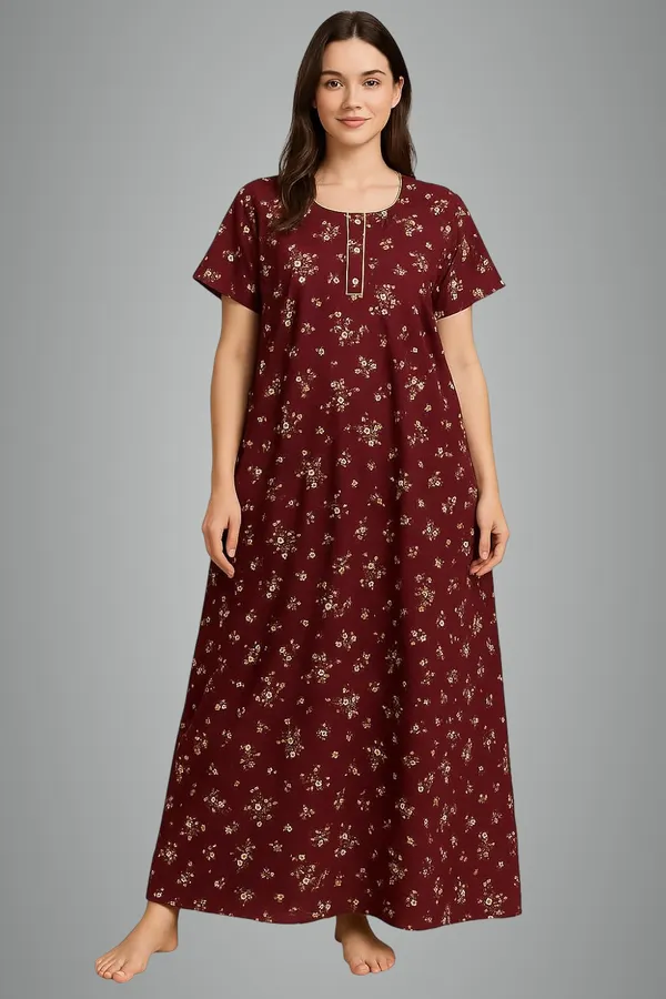 white christmas dresses Women's Cotton Printed Nighty Night Gown Maxi main image 1