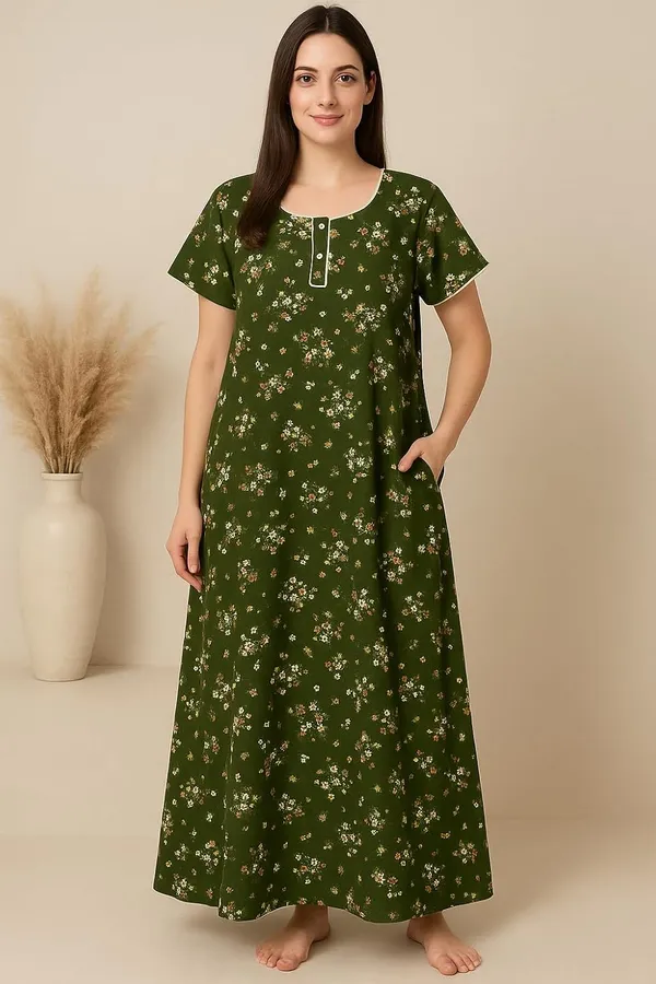 Green_Pure_Cotton_Floral_Nighty_For_Women_With_Pocket_Free_Size_Maxi_Dress_Cotton_Night_Dress_Stylish_Gown