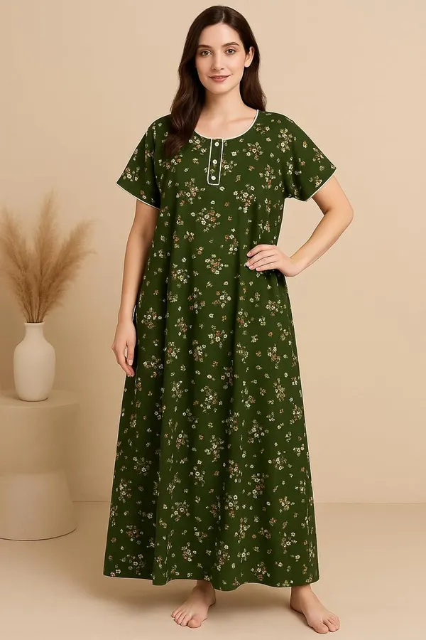 Green_Pure_Cotton_Floral_Nighty_For_Women_With_Pocket_Free_Size_Maxi_Dress_Cotton_Night_Dress_Stylish_Gown