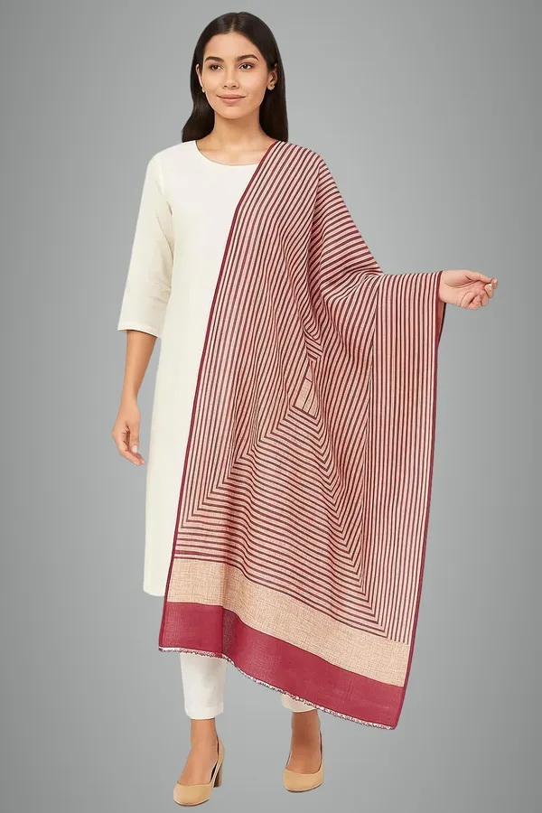 Maroon_Striped_Women's_Dupatta_With_Premium_Cotton_Feel_Summer_Wear