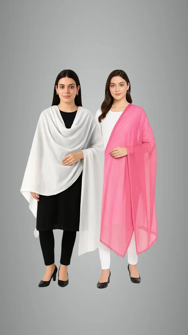 White_&_Pink_Pure_Cotton_Solid_Dupatta_Lightweight_Pack_Of_2