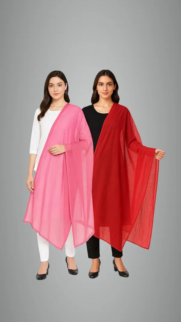 Red_&_Pink_Pure_Cotton_Solid_Dupatta_For_Women_Lightweight_Pack_Of_2