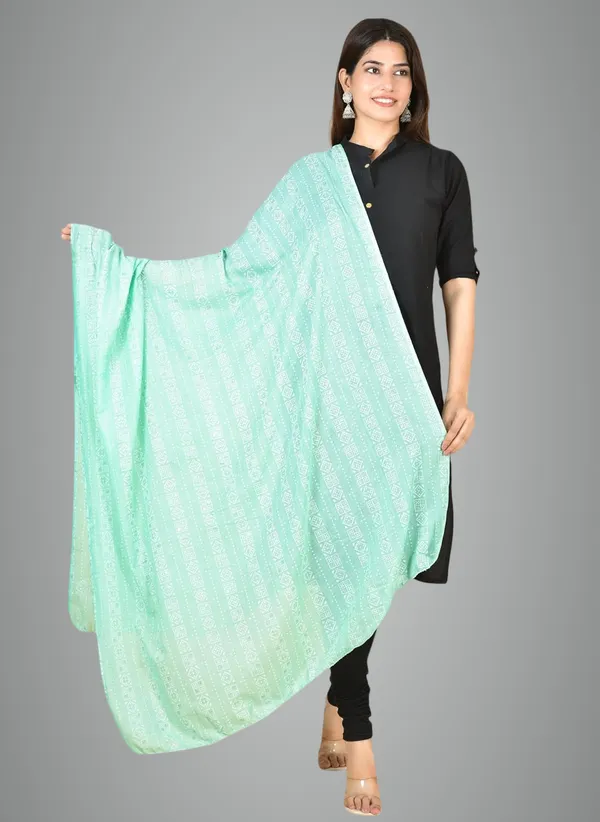 Mint_Green_Cotton_Feel_Zari_Dupatta_2.25_Meter_Printed_Soft_Breathable_Chunni_Shawl_With_Piku_Lace_Premium_Dupatta_For_Summer_Wear