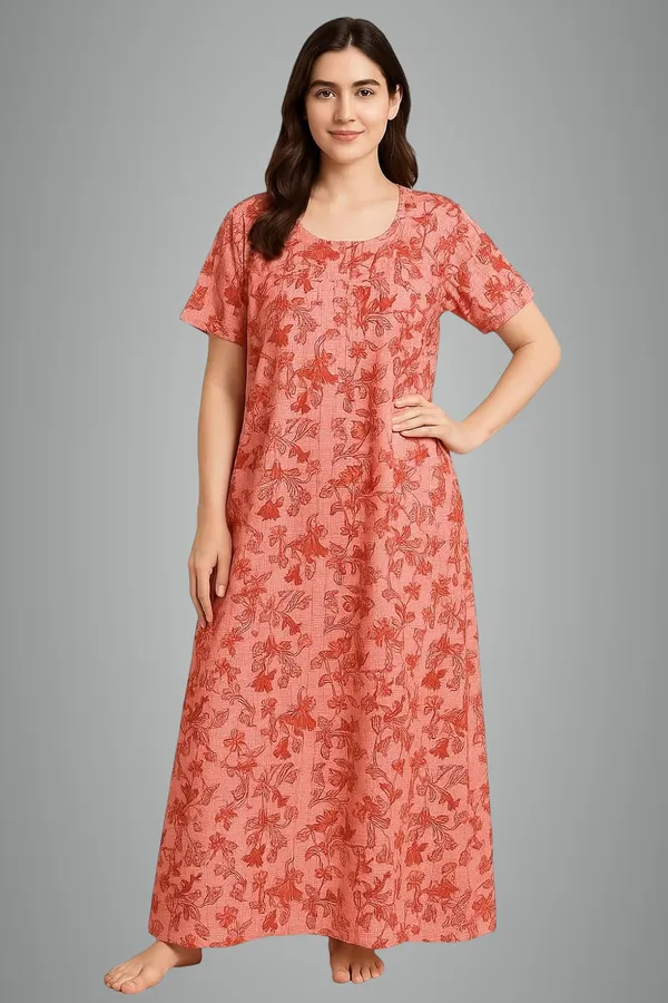 Berry_Red_Pure_Cotton_Frock_Nighty_With_Pocket_Free_Size_Maxi_Dress_Cotton_Night_Dress_Gown_Stylish_Cotton_Nighty