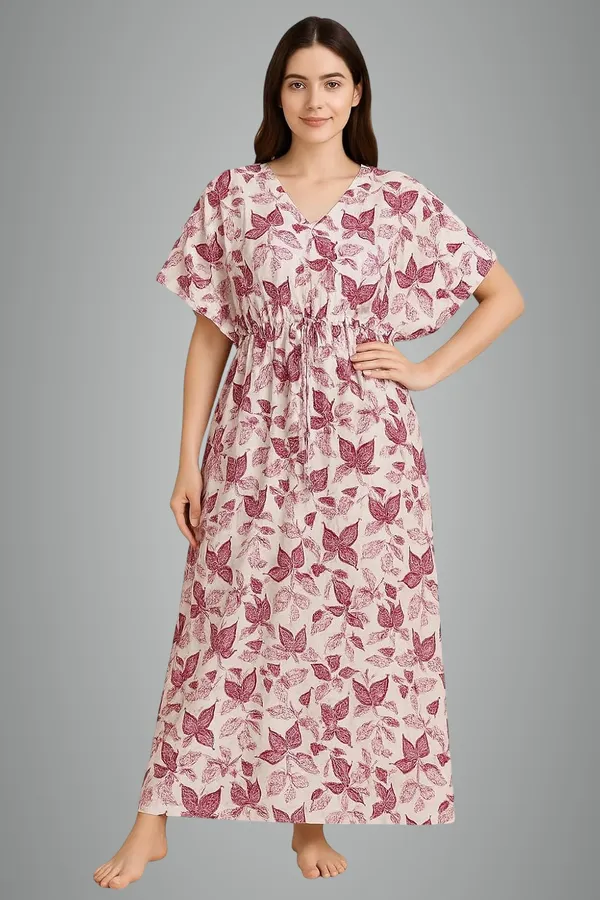 Pack_Of_1_Dark_Pink_Pure_Cotton_Kaftan_Nighty_For_Women_Free_Size_White_Maxi_Dress_Long_Kaftan_Night_Suit_Stylish_Cotton_Nighty_For_Women