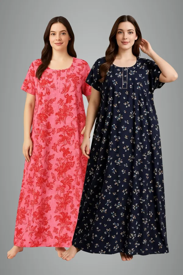Pack_Of_2_Dark_Blue_&_Pink_Cotton_Nighty_For_Women_Free_Size_Gown_With_Pocket_Stylish_Maxi_Sleepwear_Nighties_Combo