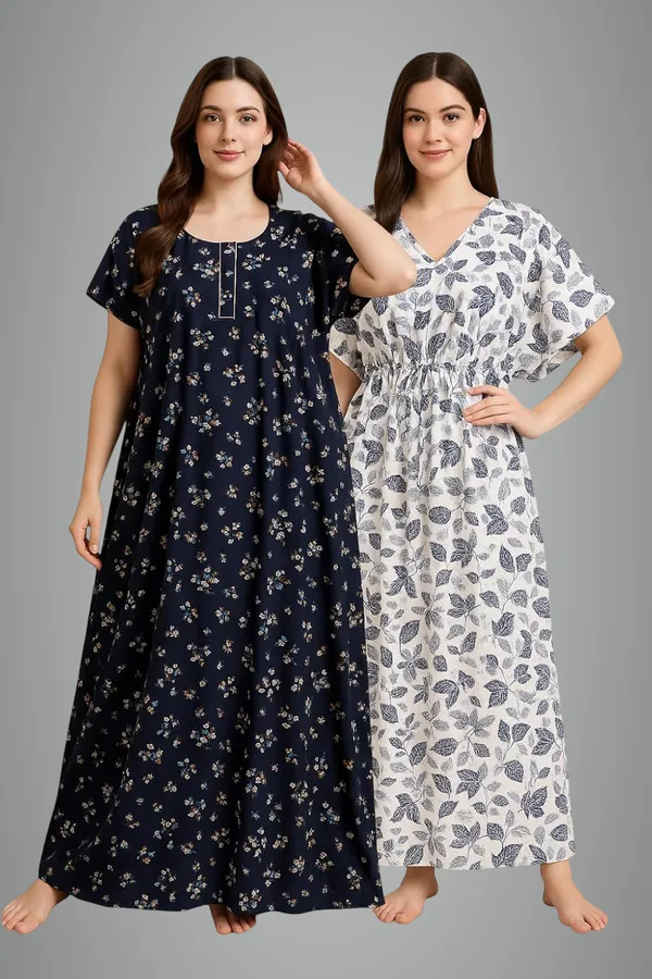 Pack_Of_2_Blue_Cotton_Nighty_For_Women_Free_Size_Kaftan_With_Gown_And_Pocket_Stylish_Kaftan_Maxi_Nighties_Combo