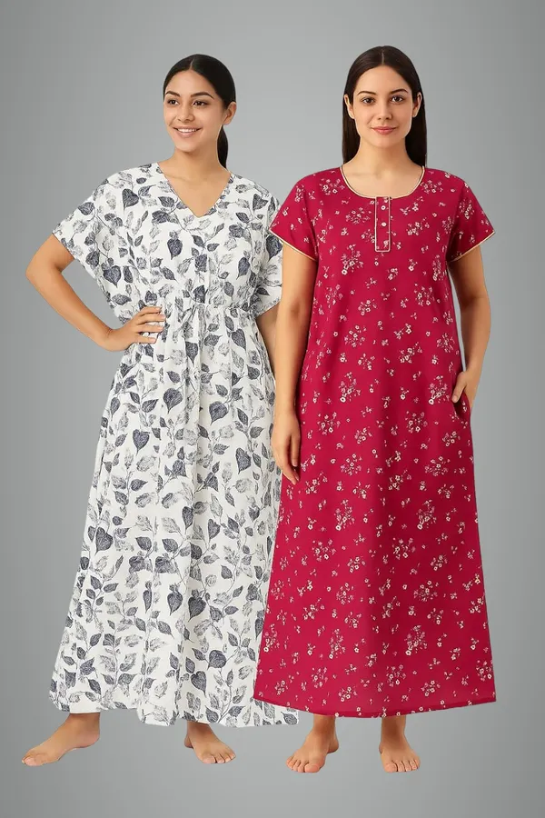 Pack_Of_2_Blue_&_Dark_Pink_Cotton_Nighty_For_Women_Free_Size_Kaftan_With_Gown_And_Pocket_Stylish_Kaftan_Maxi_Nighties_Combo