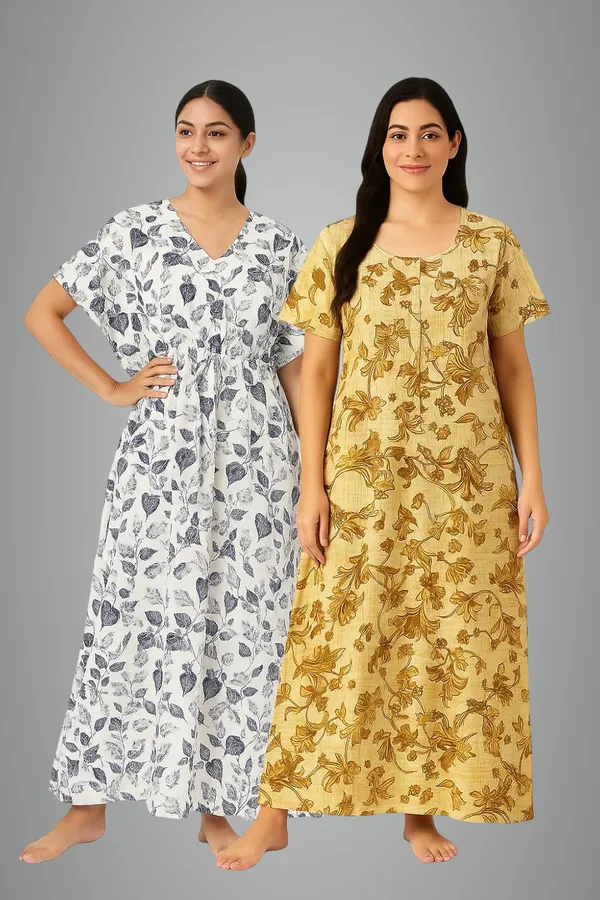 Pack_Of_2_Blue_&_Yellow_Cotton_Nighty_For_Women_Free_Size_Kaftan_With_Gown_And_Pocket_Stylish_Kaftan_Maxi_Nighties_Combo